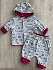 Baby Gap Boys 3-6m Reversible Jacket & Pants Set Outfit Cars Red Navy Stripe