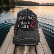 Boat Hair Don't Care Distressed Trucker Baseball Hat Adjustable Mesh One Size 