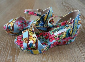Dolce&Gabbana Girls Floral Scarf Print Wedge Sandals Size EURO 32/US 1 lkNEW