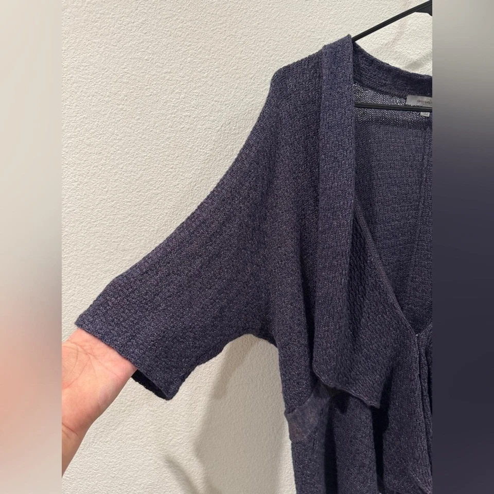 Cárdigan Classiques Entier Seda Lana Mezcla Lino Púrpura Tejido Frente Abierto Talla XL Foto 3 de 4