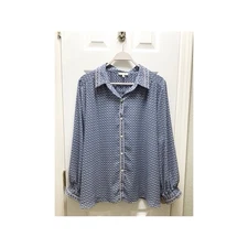 Max Studio Women's Sz 3X Blouse Blue & White Floral Top Button Up - Beautiful!