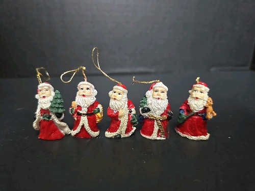 Minature Santa Lot Of 5 Ornament Tree Bear Red Christmas Diorama Decorations - Picture 2 of 14