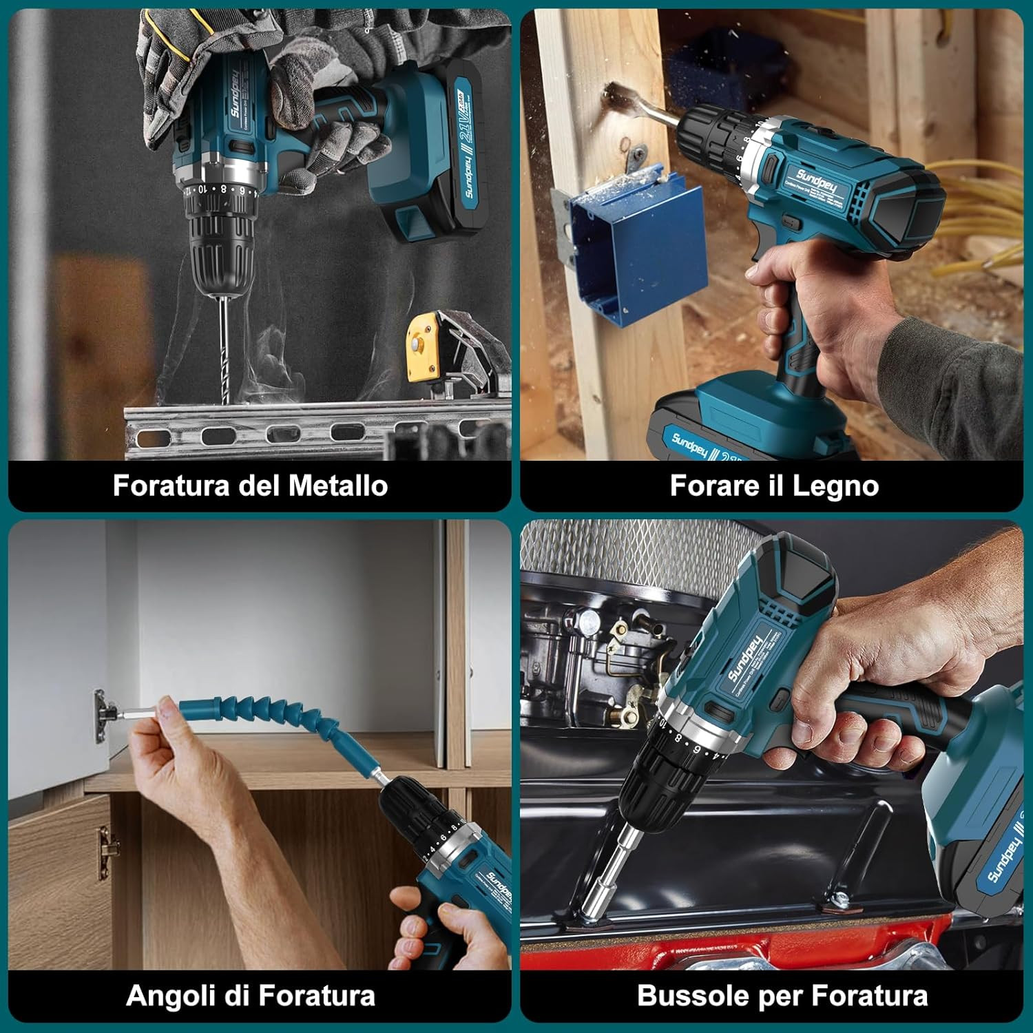 Trapano Avvitatore Batteria 21 V - Cassetta Attrezzi Completa 255 Pezzi con Avvi foto 5