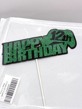 Cake Topper Green Sparkle Happy 12th Birthday 6 x 2.5 x 1 inch With Stick