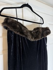 Cachet Black Velvet Maxi Dress Off Shoulder Faux Fur Trim Zip Size 14