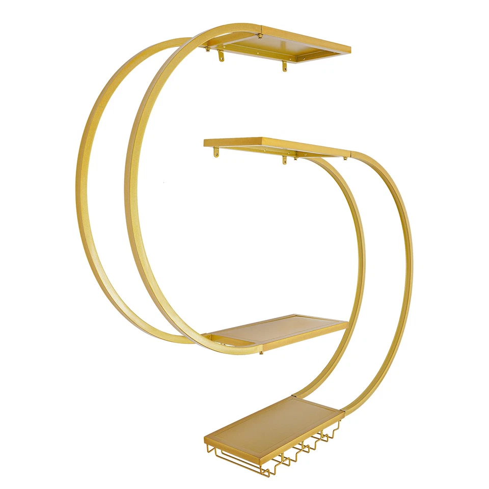 Wall Mounted Wine Rack with Wine Glass Hooks, Wine Storage Rack Gold Wine Holder - Image 4 of 4