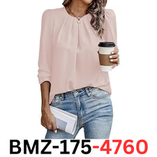 Samefar Womens Tops and Blouses Crew Neck Long Sleeve Blouses for Women, Pink, M
