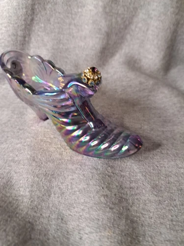 Fenton Cat Head Shoe Rainbow Iridescent Jeweled Gorgeous