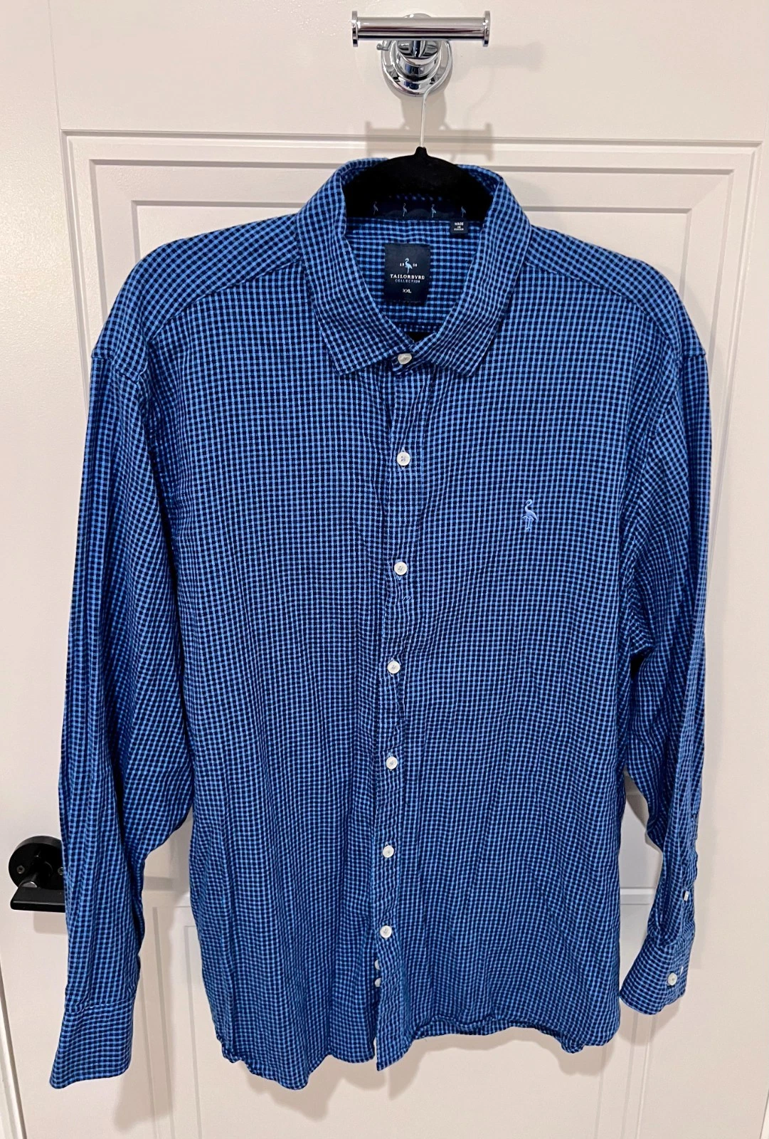 Tailorbyrd Collection Mens Blue Plaid Button Up Long Sleeve Shirt Size XXL