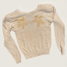 Vintage Robinson s Angora Silk Beaded Sequin Flower Cream Sweater Women s S