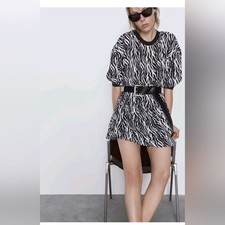Zara Black and White Animal Print Mini Dress