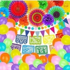 54 PCS Mexican Fiesta Party Decorations Fiesta Paper Fans Pom Poms Cinco De Mayo