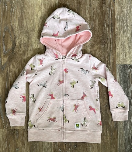John Deere Pink Horse Zip Front Hoodie Sweatshirt Size 2T Equestrian