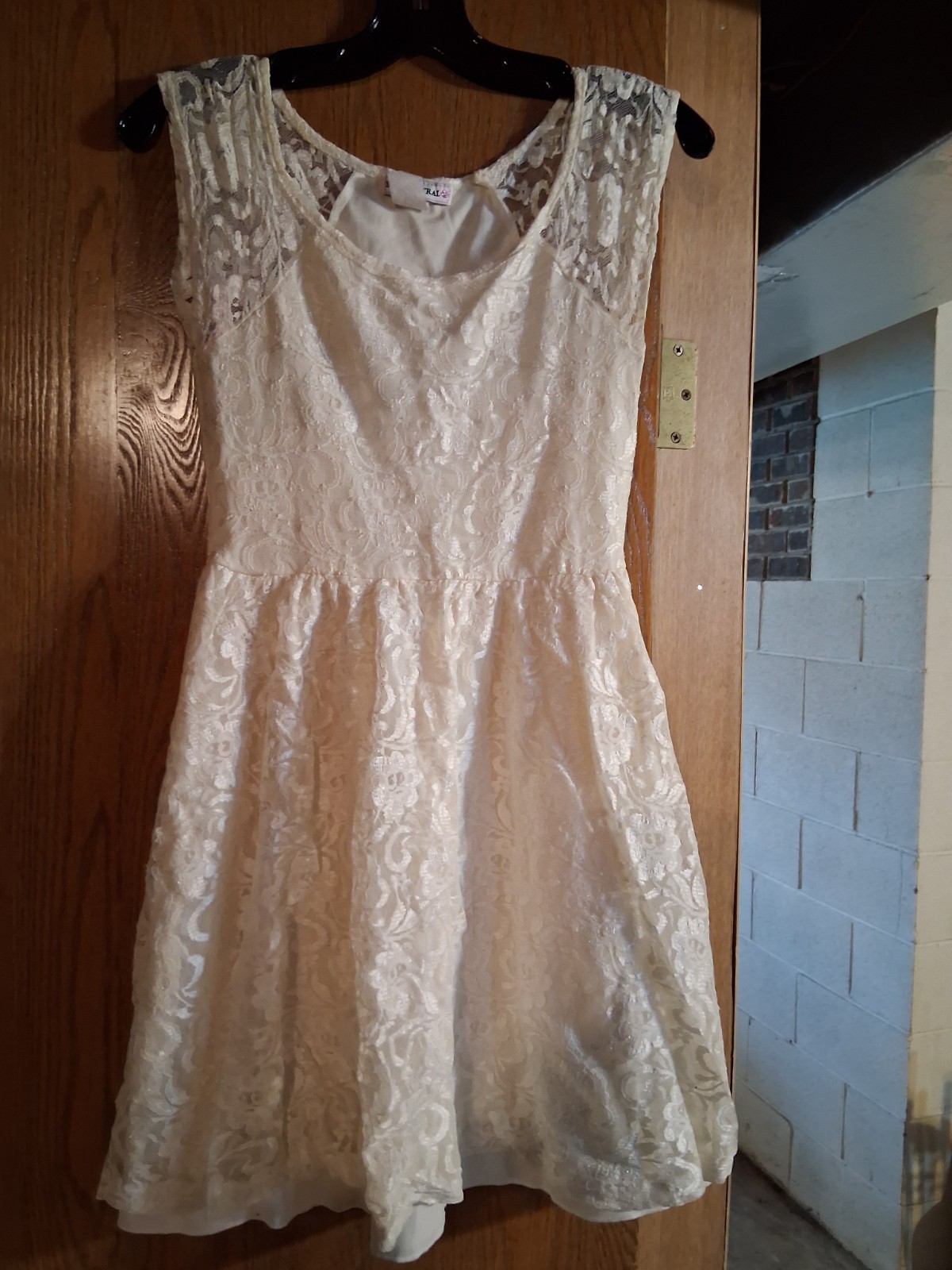 Ivory Lace Sleeveless A-Line Short Women's Dress Floral Scoop Neck Party