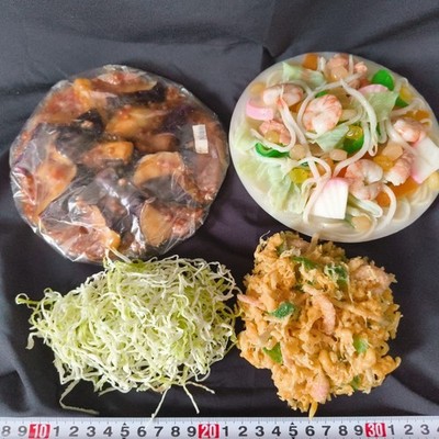 Japanische Essen Muster Set Shrimp Udon ,Tempura,Kohl,Aubergine Display Modell