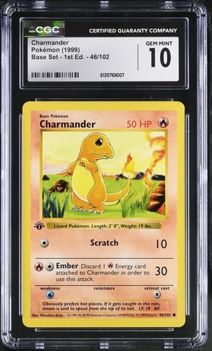 CGC 10 Charmander 46/102 Shadowless 1st Edition Base Set Pokémon Card