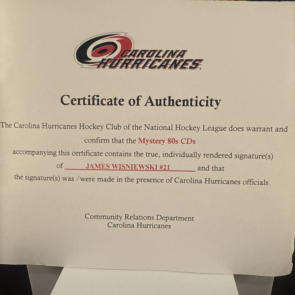 CD Carolina Hurricanes años 80 autografiado por James Wisniewski # 21 con certificado de autenticidad. Foto 2 de 4