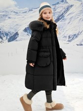 Kids Girls Winter Coat Hooded Faux Fur Parka School Jacket Outwear Padded Jacket
