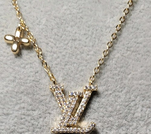 Gold LV Necklace, Iced LV, with Fleur, Stamped, M61084, LE1124 