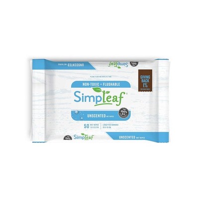 Simpleaf Flushable Wet Wipes 50 Counts, Unscented Aloe Vera for Sensitive Skin