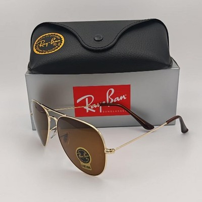 New Ray-Ban RB3025 Aviator Sunglasses Gold Frame Brown Gradient Glass Lenses