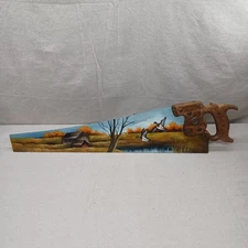 Vintage Disston PHILA Hand Saw 24” Brass Med Hand Painted Mallard Ducks Signed 