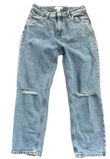 H&M 6 (28x27) Womens Distressed Mid Rise Striaght Leg Denim Jeans 