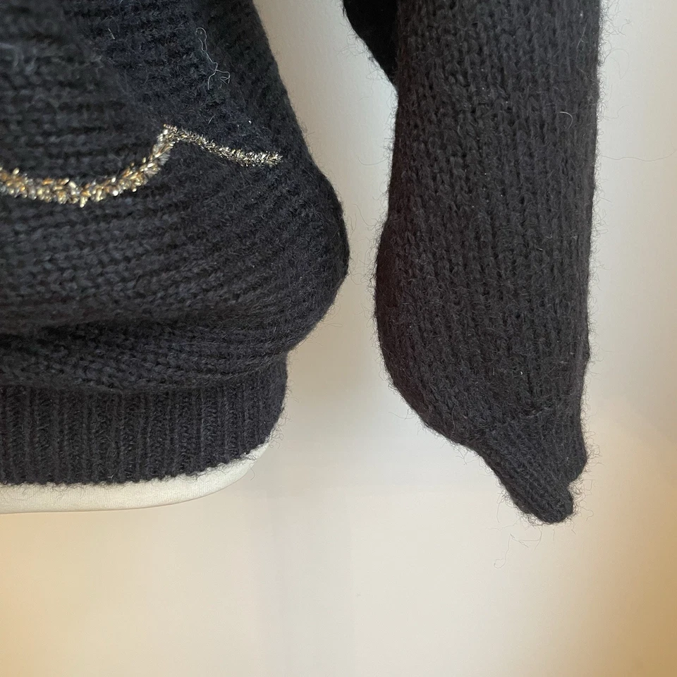 Suéter vintage anos 80 Carducci enfeitado mistura de lã renda prata metálica médio - Imagem 3 de 4