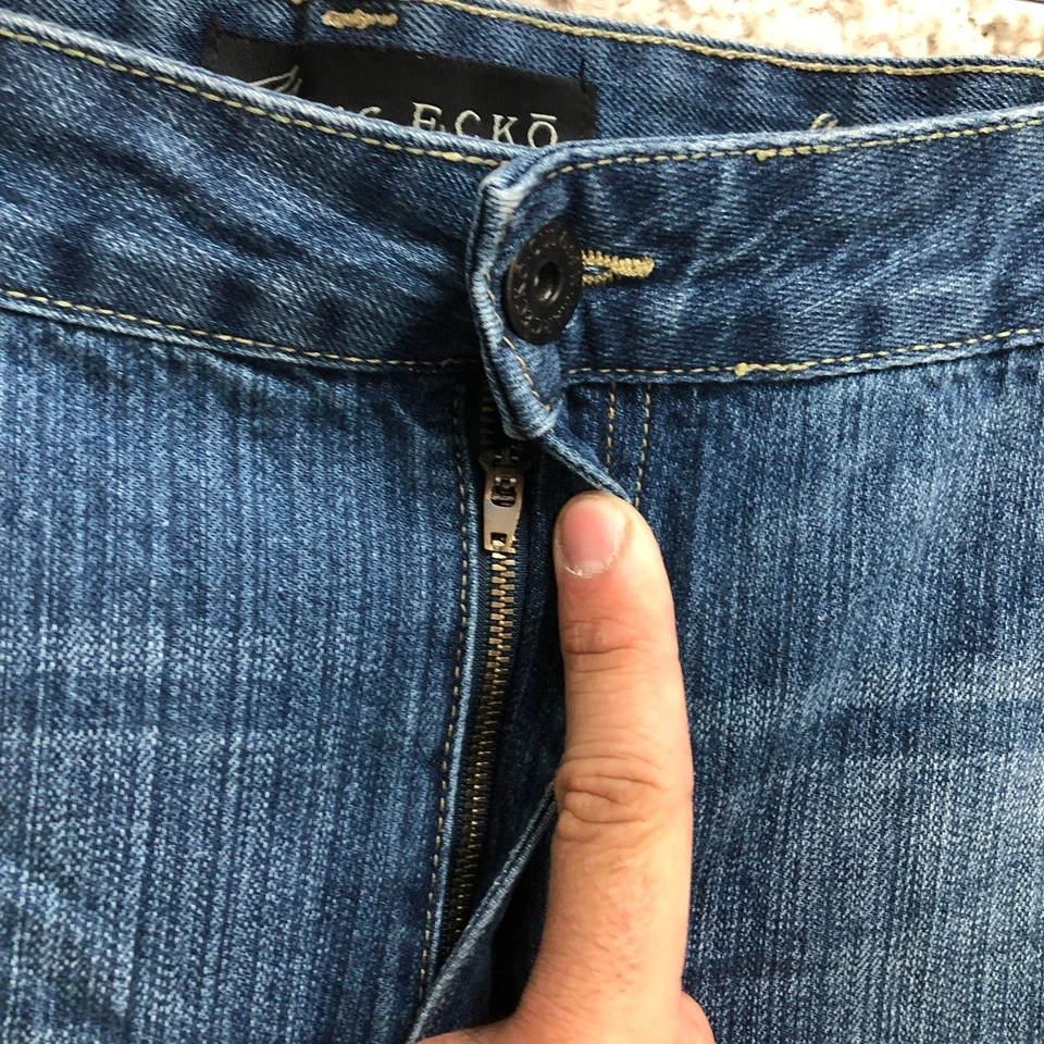 Pantalones de mezclilla Marc Ecko 42x30 (se adapta a 44x32) para hombre azules rectos desgastados lavado medio Foto 4 de 4