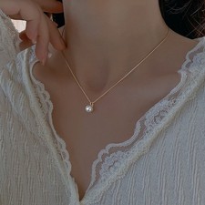 Natural Freshwater White Single Pearl Necklace Pendant Chain Fashionable Jewelry