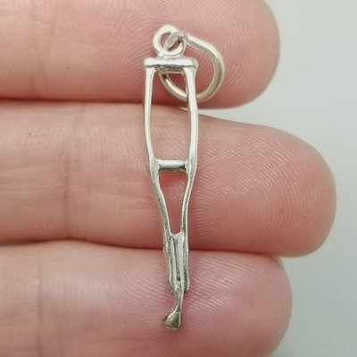 Vintage Sterling Silver Crutch Charm Pendant Broken Break a Leg Bone Doctor