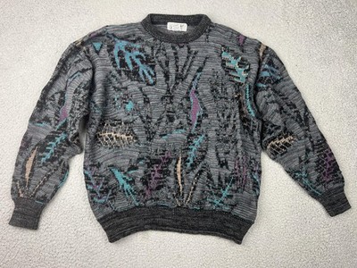 Method Sweater Mens Large Gray Black Abstract Knit Wool Blend Crewneck Pullover