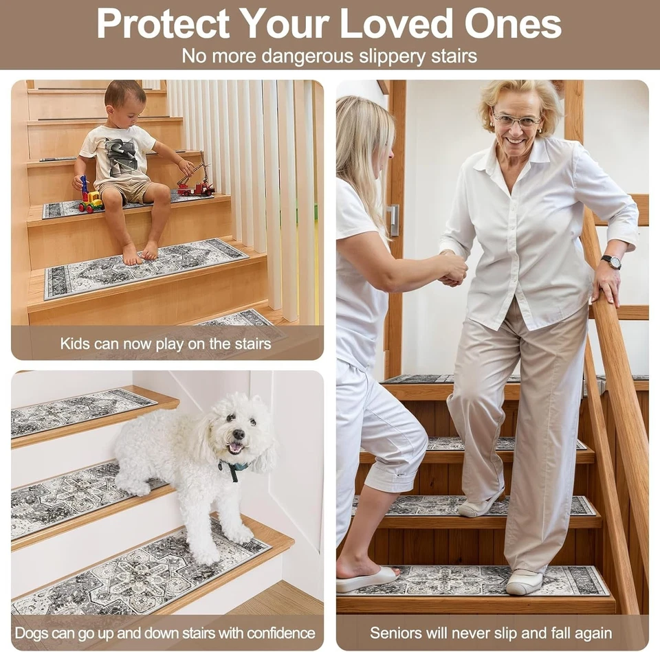 Alfombra con peldaños de escalera para peldaños de madera alfombra de aterrizaje antideslizante alfombra de escalera con frotamiento... Foto 4 de 4