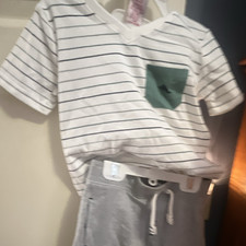 Tommy Bahama Boys Striped T-Shirt  Gray Drawstring Shorts Set Size 5T.