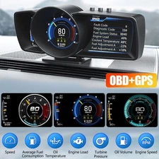 OBD2+GPS Car Gauge HUD Head-Up Digital Display Speedometer Temp Alarm RPM Turbo