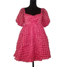 BAEVELY Pink Checkered Mini Sundress, Size Medium 