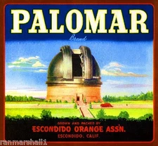 Escondido San Diego Palomar Observatory Orange Citrus Fruit Crate Label Print