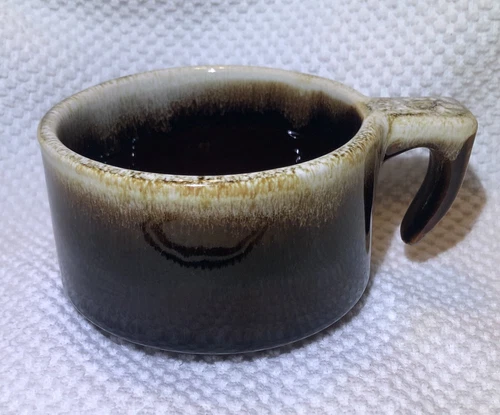 Pfaltzgraff Gourmet Brown Drip Hooked Handled Flat Coffee Cup Mug USA Vintage