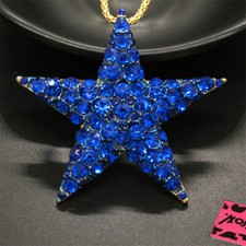 New Fashion Women Blue Rhinestone Starfish Ocean Crystal Pendant Chain Necklace
