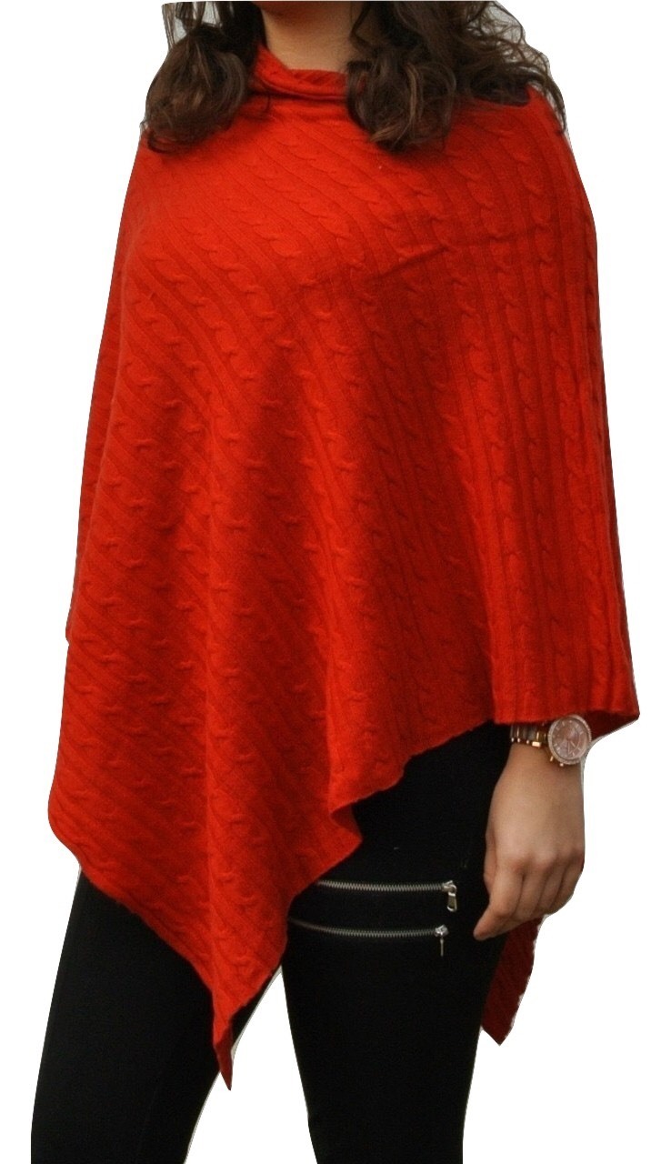 Poncho In 100Puro Cavo Rosso A Cashmere Maglia Lavorato Y7yf6vbg