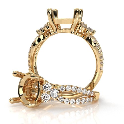 Round Semi Mount Natural Diamond 3 Stone Engagement Ring 18k Yellow Gold 0.86Ctw - Picture 8 of 8