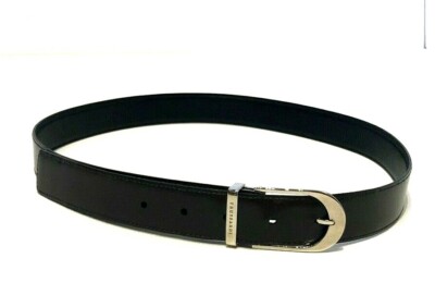 Trussardi Brown and Black Reversible Leather Silver Buckle Belt Italy