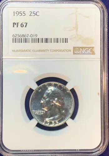 1955 Silver Washington Quarter NGC PF 67. Brilliant Gem PROOF! #01