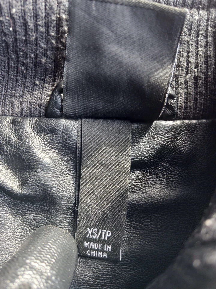 Chaqueta Shaun Blanca Niños XS Negra Cremallera Completa Imitación Cuero Chaqueta Foto 4 de 4