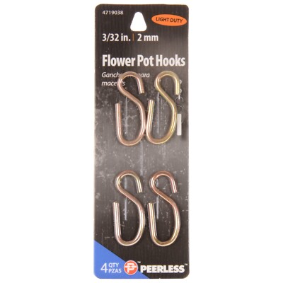 Peerless 3/32  2mm Metal Flower Pot Hanging S Hooks 10 Lb Limit #4719038