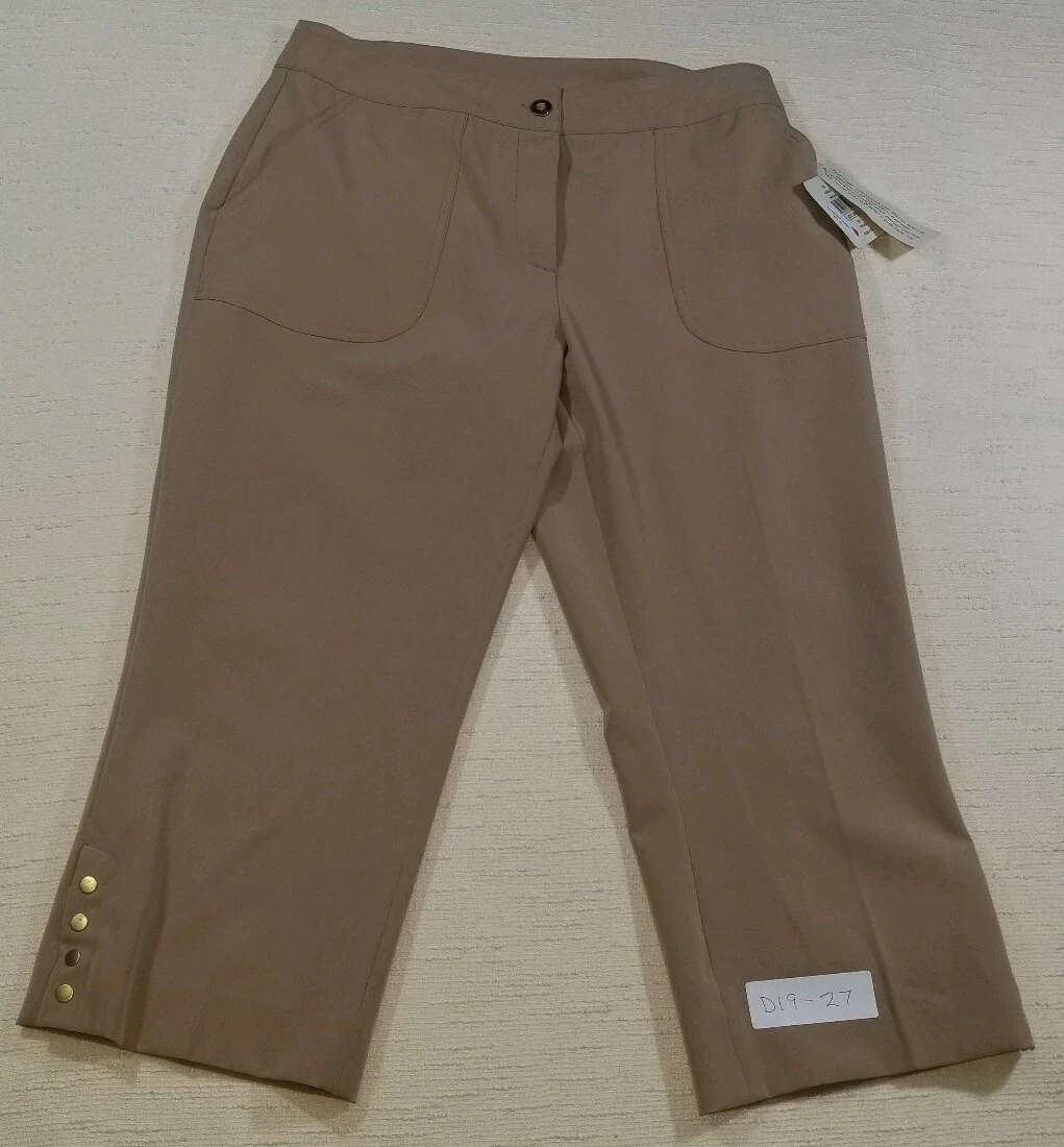 EP PRO Golf Cropped Capri Pants, Womens Size 4, Tan, Stretch, Snaps, Zipper, NEW