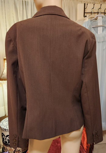 Vtg Allen by A.B.S. Chocolate Brown Blazer Career Jacket Plaid Lining S/M, 8/10 - Picture 4 of 8