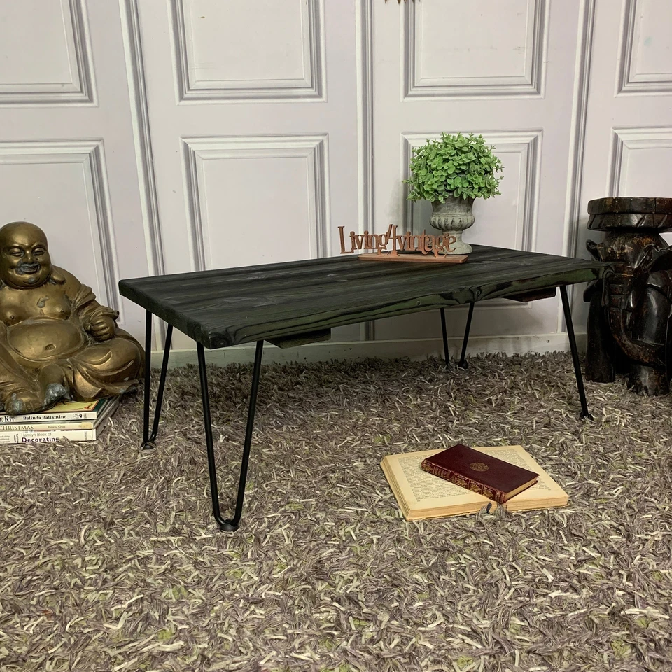 Coffee Table with Hairpin Legs Yakisugi Charred Wood Reclaimed Pine Coffee Table - Image 3 of 4