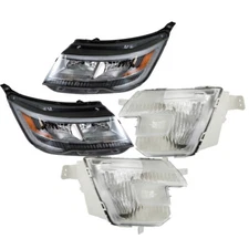 Silscvtt Pair Headlights & Fog Lights For Ford Explorer 16-18 Halogen W/LED DRL