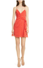 Alice + Olivia Katie Tie Wrap Mini Dress Red White Daisy Floral SZ 2 NWT $295